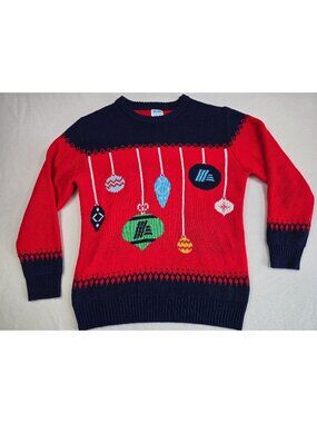 Aldi Gear Ugly Christmas Sweater 2023 Holiday Ornaments Red & Navy M
